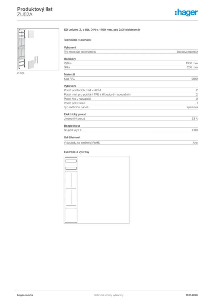 Obrázek Hager Product data sheet ZU52A | Hager