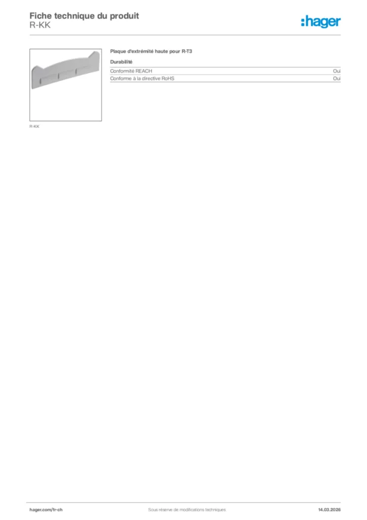 Image Hager Fiche technique du produit R-KK | Hager Suisse