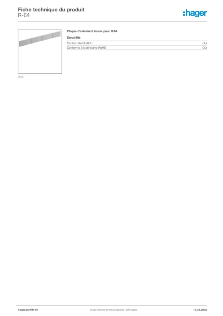 Image Hager Fiche technique du produit R-E4 | Hager Suisse
