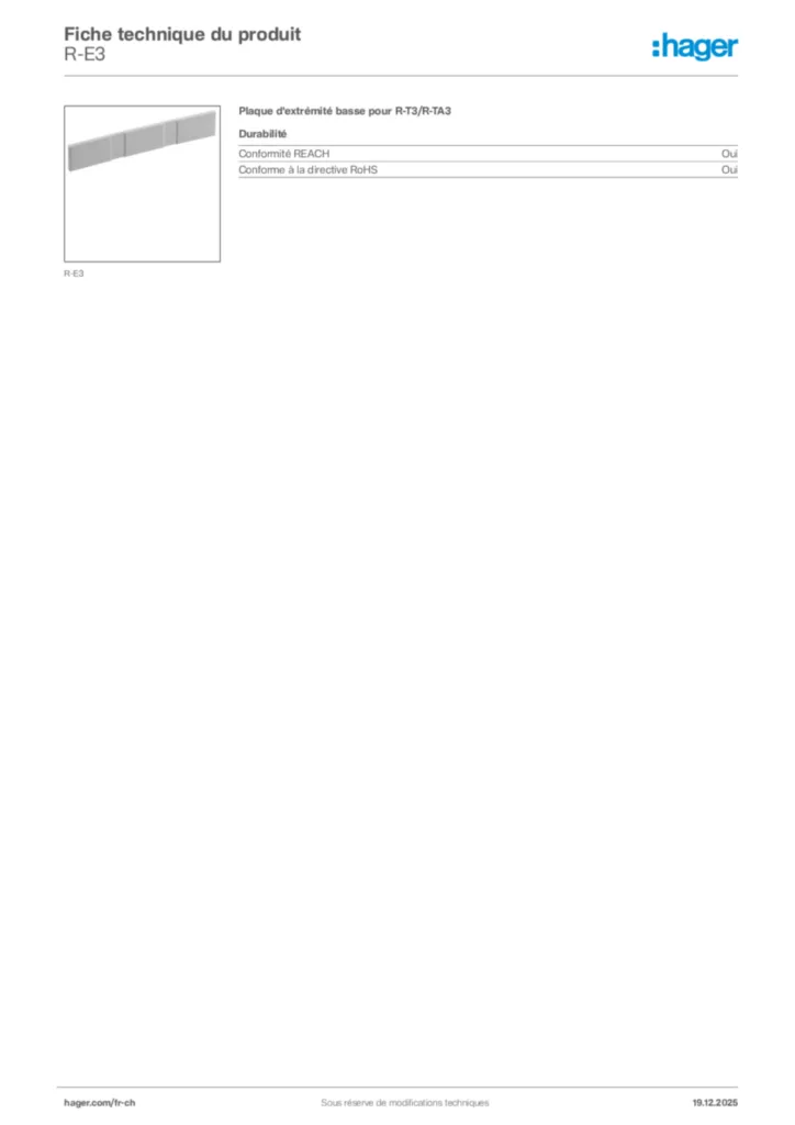 Image Hager Fiche technique du produit R-E3 | Hager Suisse