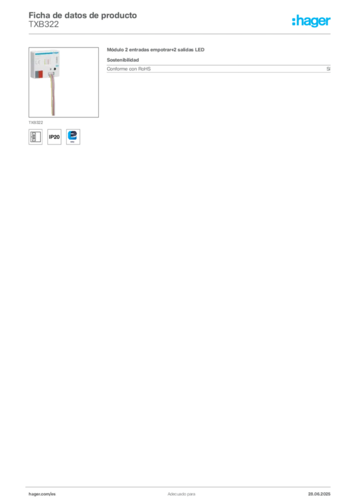 Imagen Hager Ficha de datos de producto TXB322 | Hager España