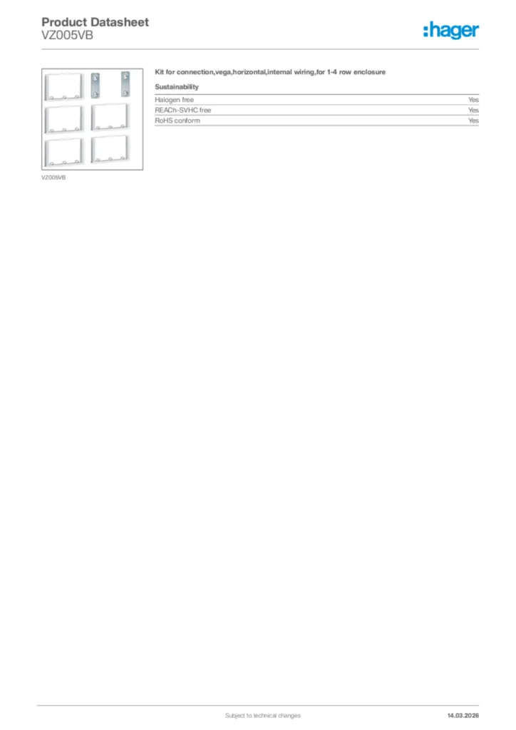 Image Hager Product data sheet VZ005VB  | Hager Africa