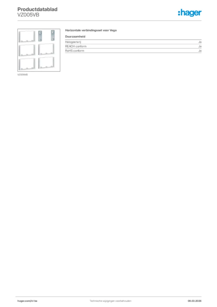 Afbeelding Hager Productdatablad VZ005VB | Hager Belgium