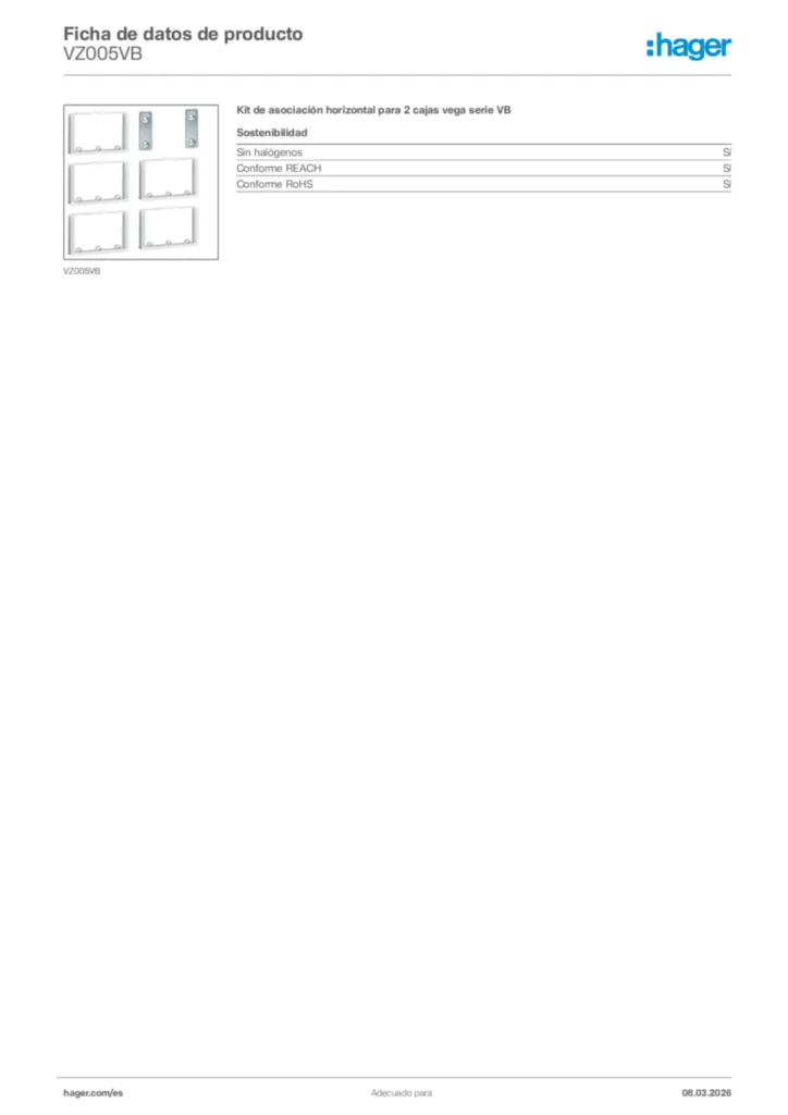 Imagen Hager Ficha de datos de producto VZ005VB | Hager España