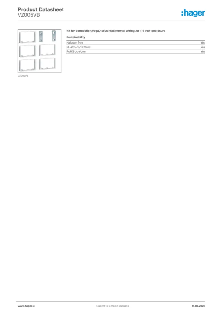 Image Hager Product data sheet VZ005VB  | Hager
