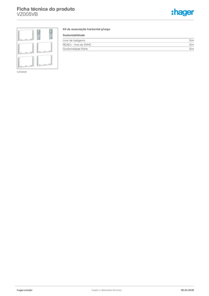 Imagem Hager Ficha técnica do produto VZ005VB | Hager Portugal