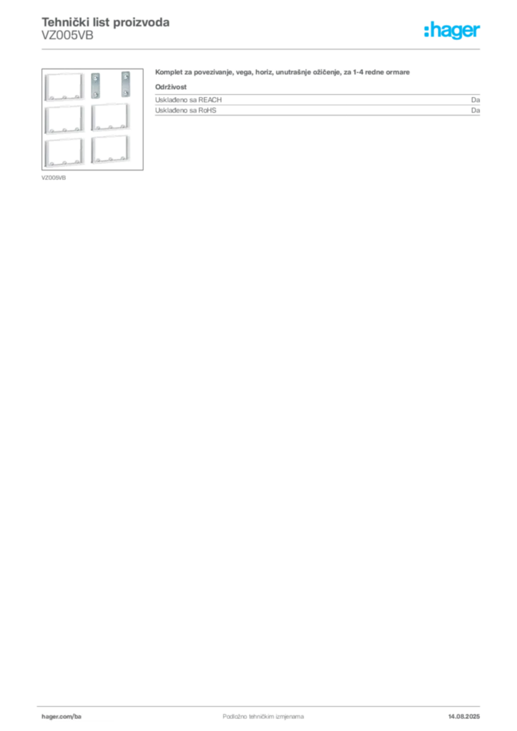 Slika Hager Product data sheet VZ005VB  | Hager