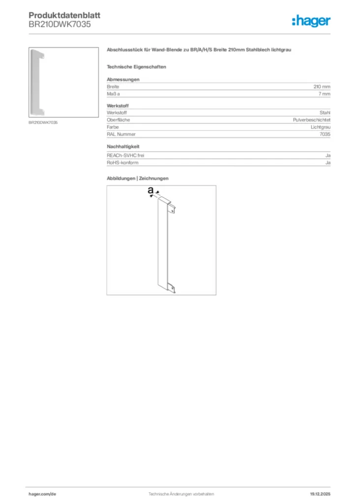 Bild Hager Produktdatenblatt BR210DWK7035 | Hager Deutschland