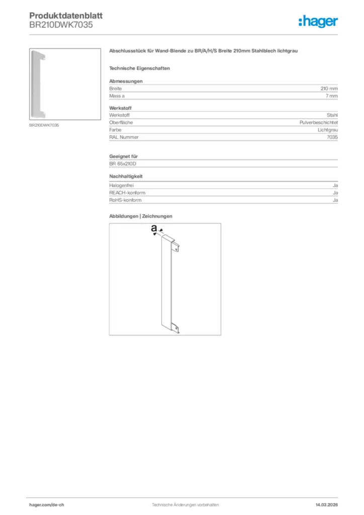 Bild Hager Produktdatenblatt BR210DWK7035 | Hager Schweiz