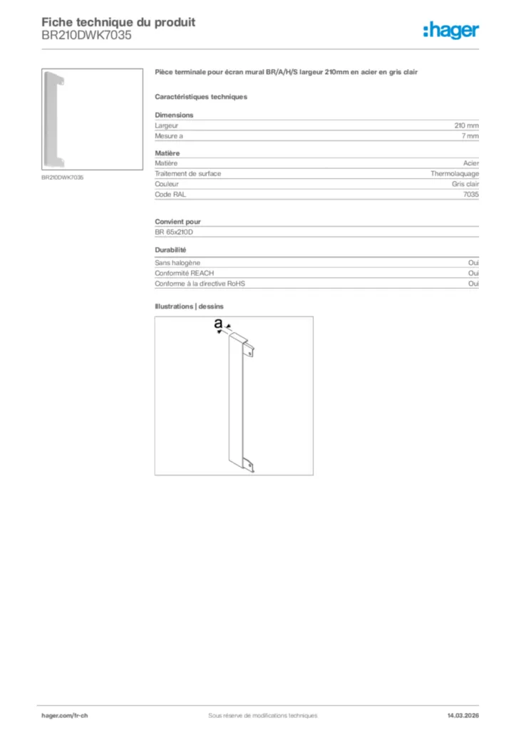 Image Hager Fiche technique du produit BR210DWK7035 | Hager Suisse