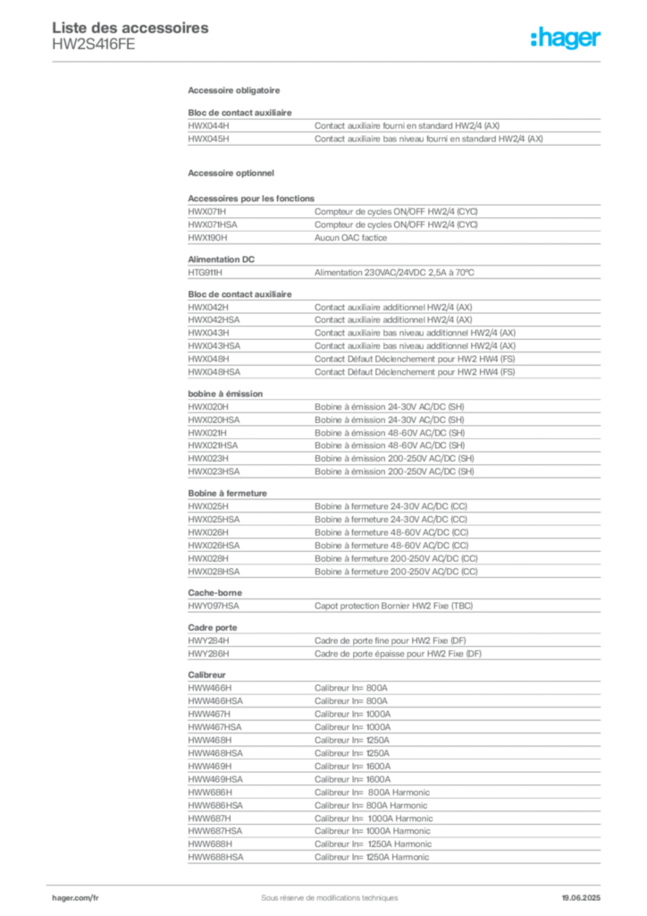 Image Hager Fiche technique du produit HW2S416FE | Hager France