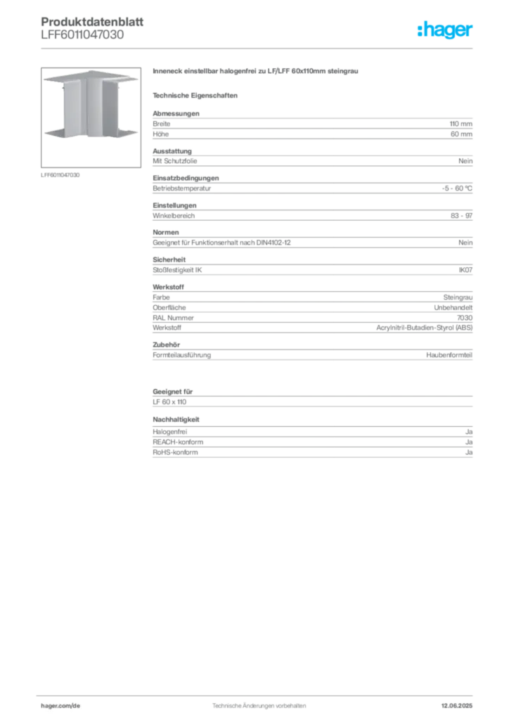 Bild Hager Produktdatenblatt LFF6011047030 | Hager Deutschland