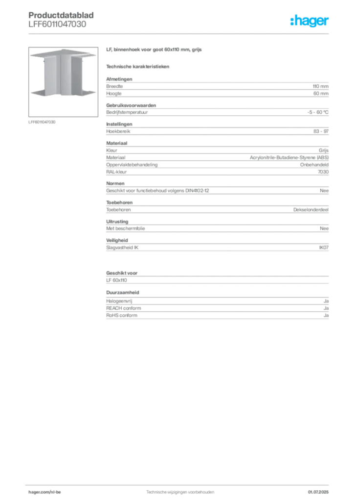 Afbeelding Hager Productdatablad LFF6011047030 | Hager Belgium