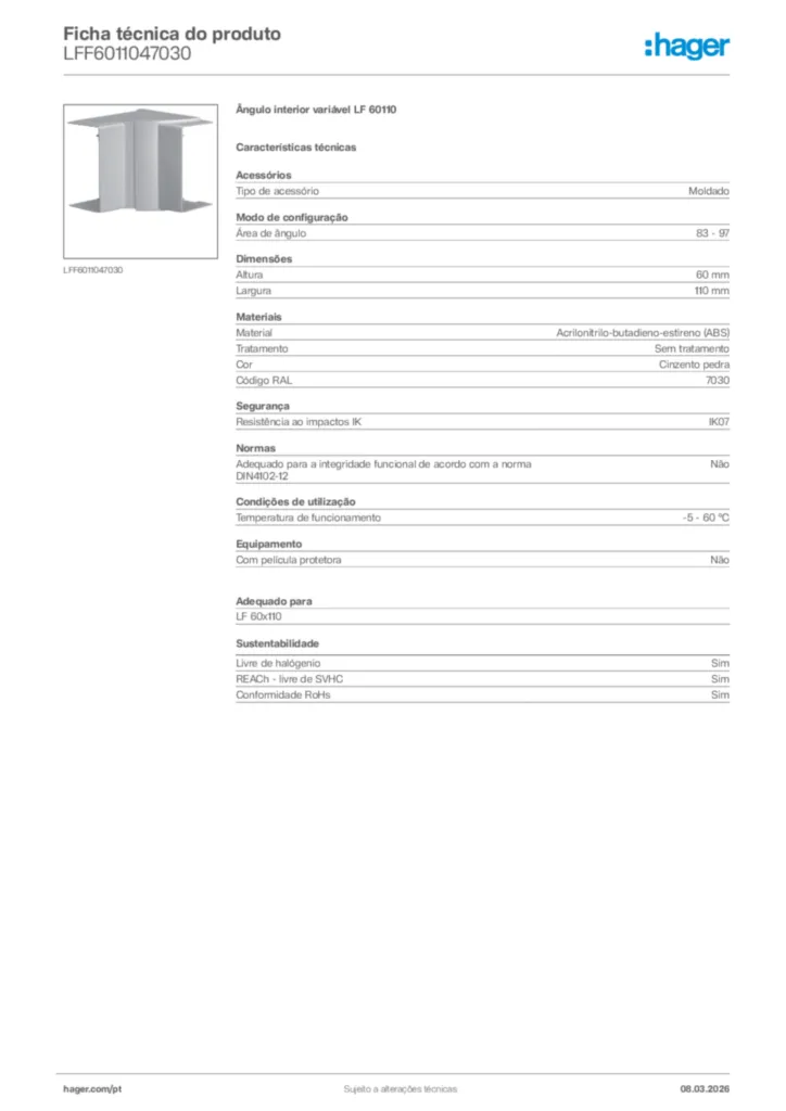 Imagem Hager Ficha técnica do produto LFF6011047030 | Hager Portugal