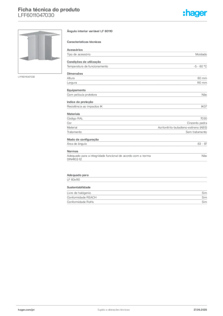 Imagem Hager Ficha técnica do produto LFF6011047030 | Hager Portugal