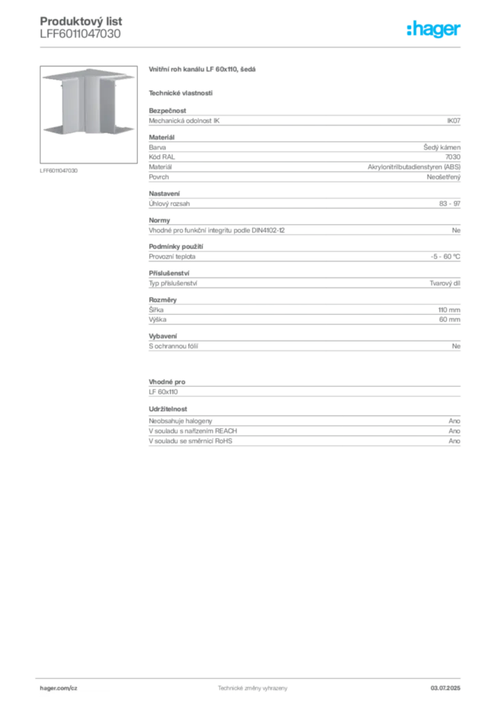 Obrázek Hager Produktový list LFF6011047030 | Hager