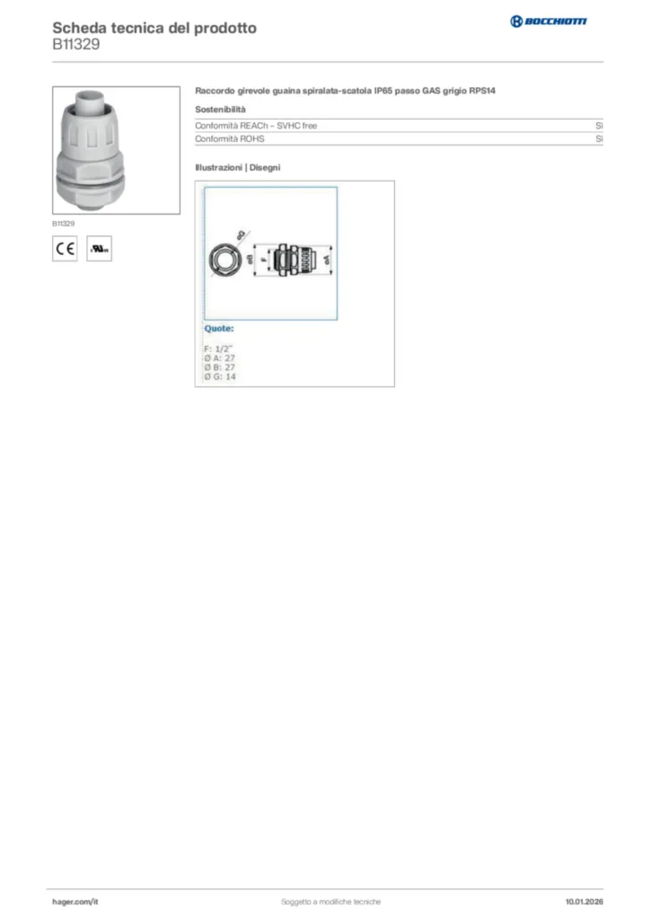 Immagine Bocchiotti Scheda tecnica del prodotto B11329 | Hager Italia