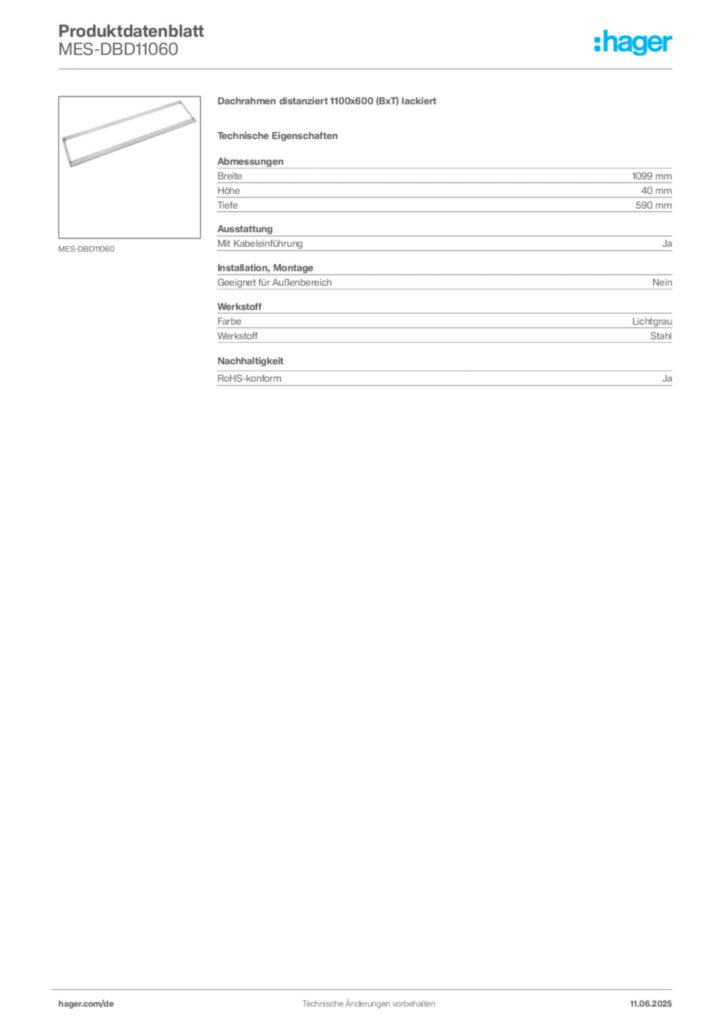 Bild Hager Produktdatenblatt MES-DBD11060 | Hager Deutschland