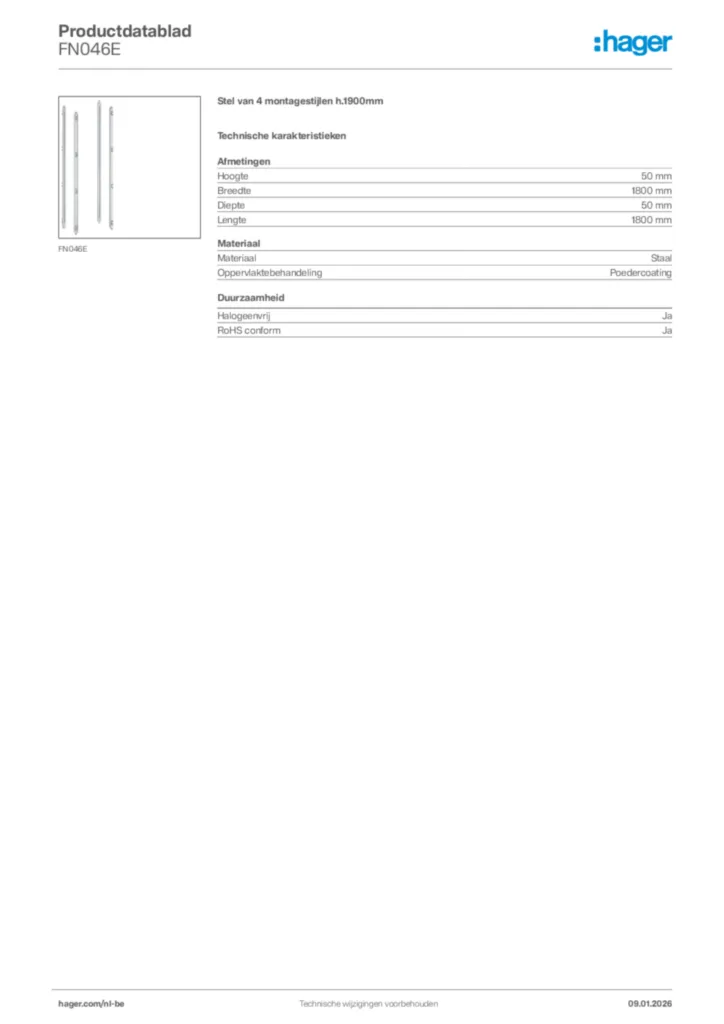 Afbeelding Hager Productdatablad FN046E | Hager Belgium