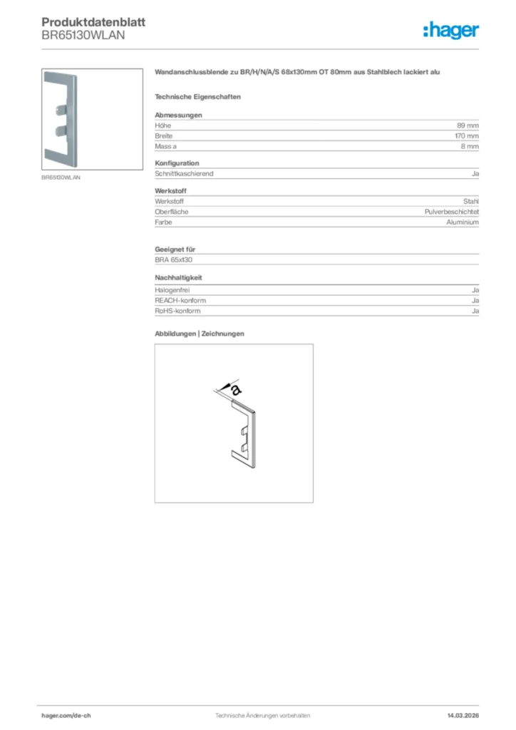 Bild Hager Produktdatenblatt BR65130WLAN | Hager Schweiz