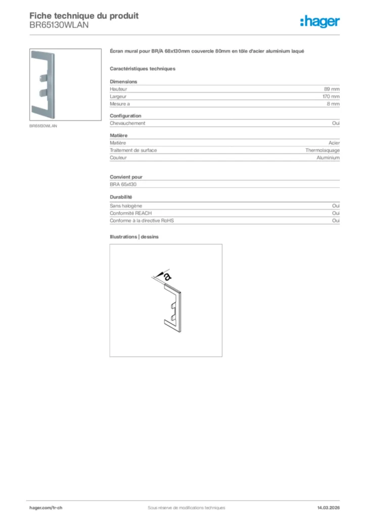 Image Hager Fiche technique du produit BR65130WLAN | Hager Suisse