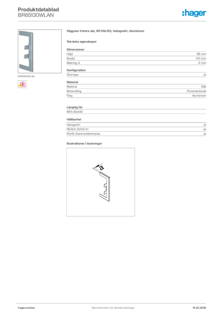 Bild Hager Produktdatablad BR65130WLAN | Hager Sverige