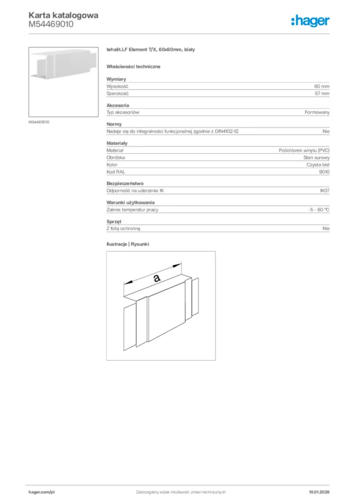 Zdjęcie Hager Karta katalogowa M54469010 | Hager Polska