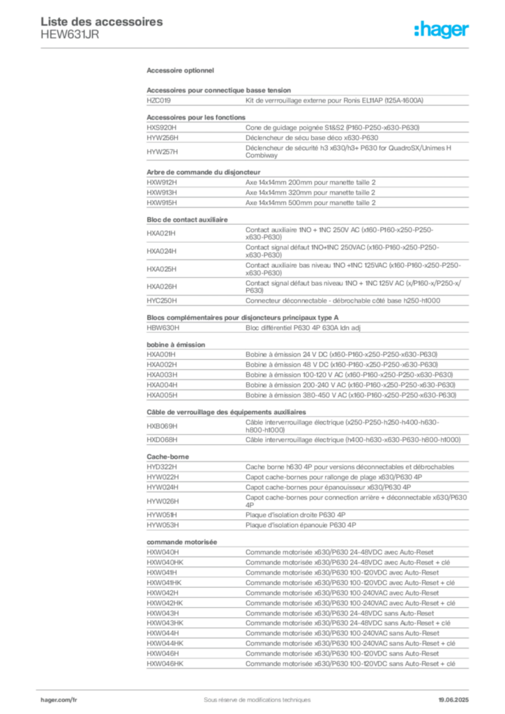 Image Hager Fiche technique du produit HEW631JR | Hager France