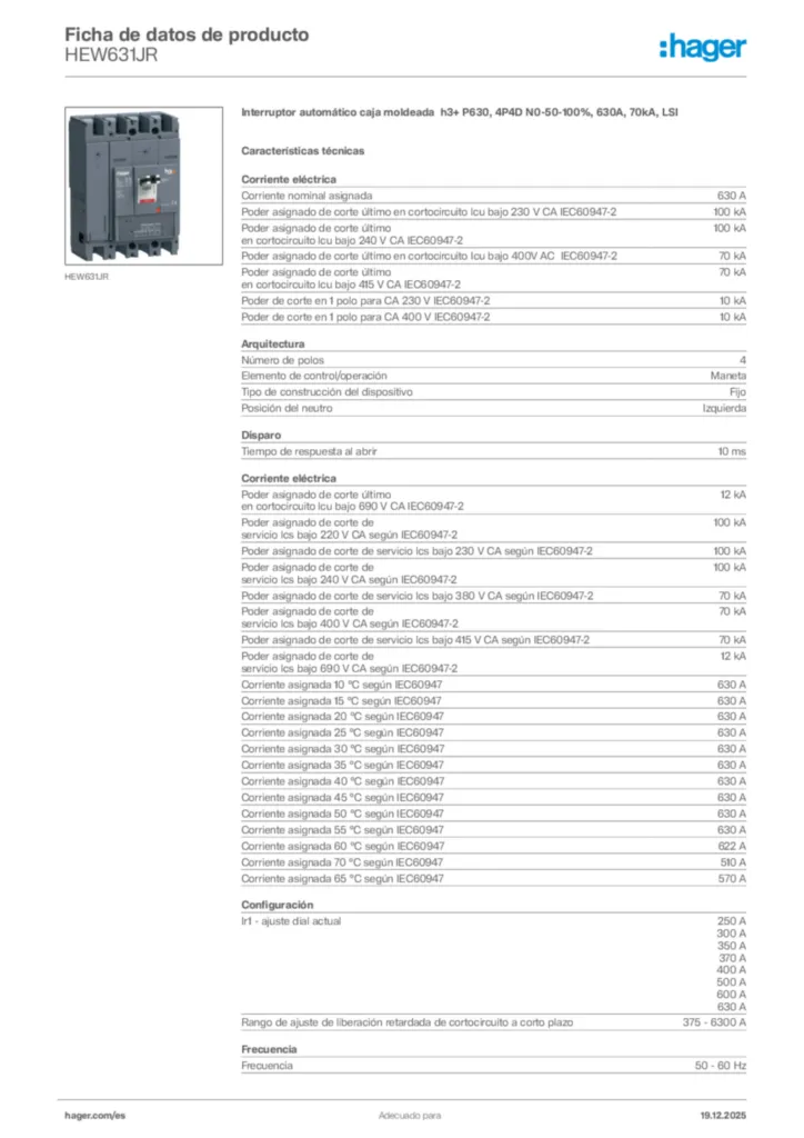 Imagen Hager Ficha de datos de producto HEW631JR | Hager España