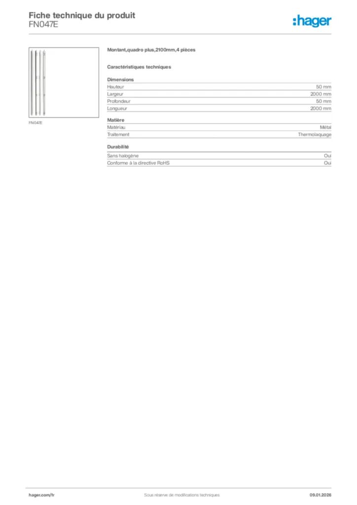 Image Hager Fiche technique du produit FN047E | Hager France