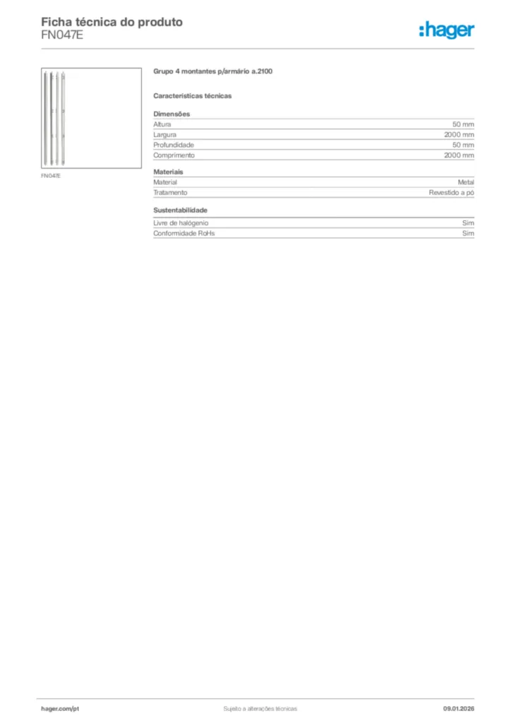 Imagem Hager Ficha técnica do produto FN047E | Hager Portugal