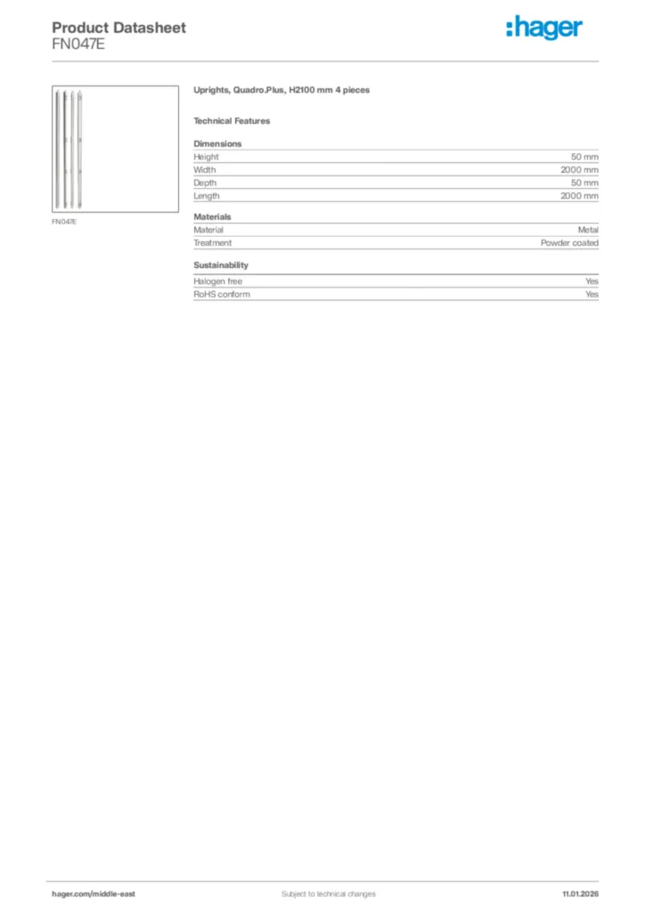 Image Hager Product data sheet FN047E  | Hager