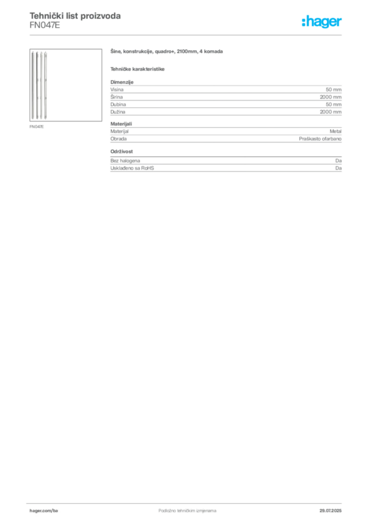Slika Hager Product data sheet FN047E  | Hager