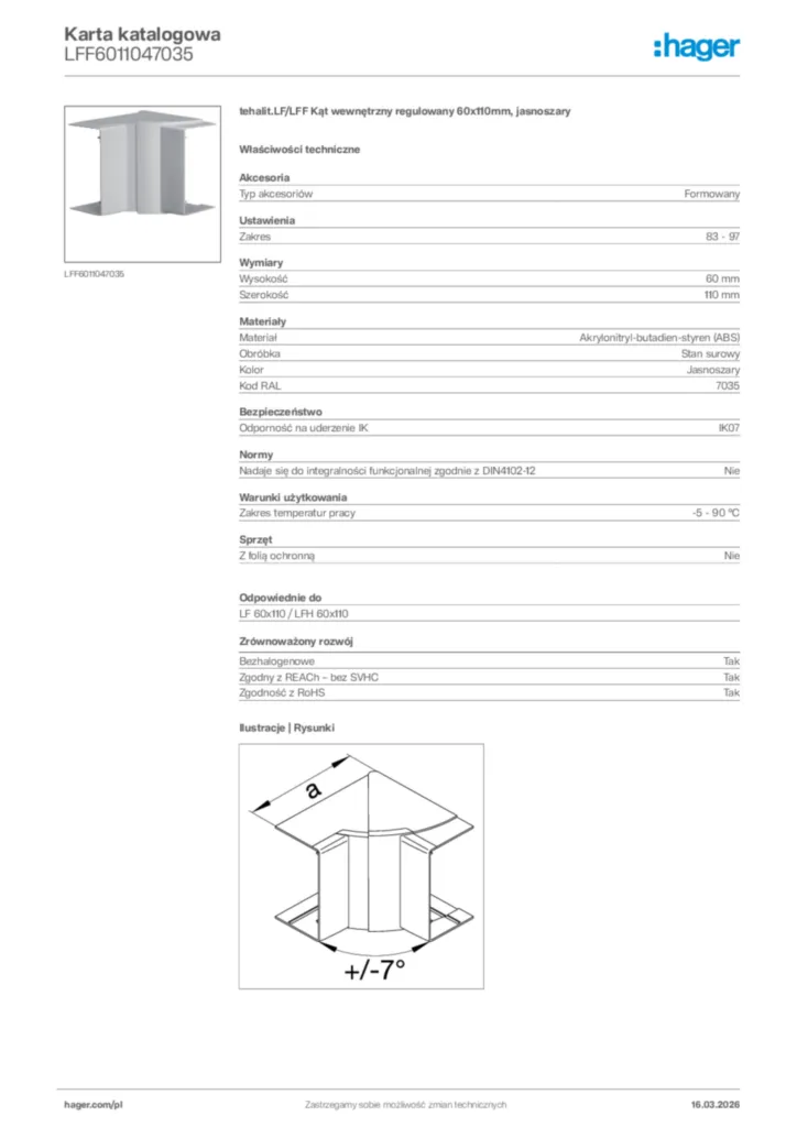 Zdjęcie Hager Karta katalogowa LFF6011047035 | Hager Polska
