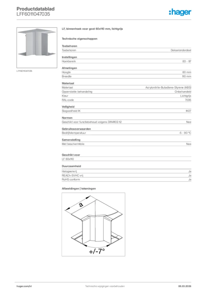 Afbeelding Hager Productdatablad LFF6011047035 | Hager Nederland