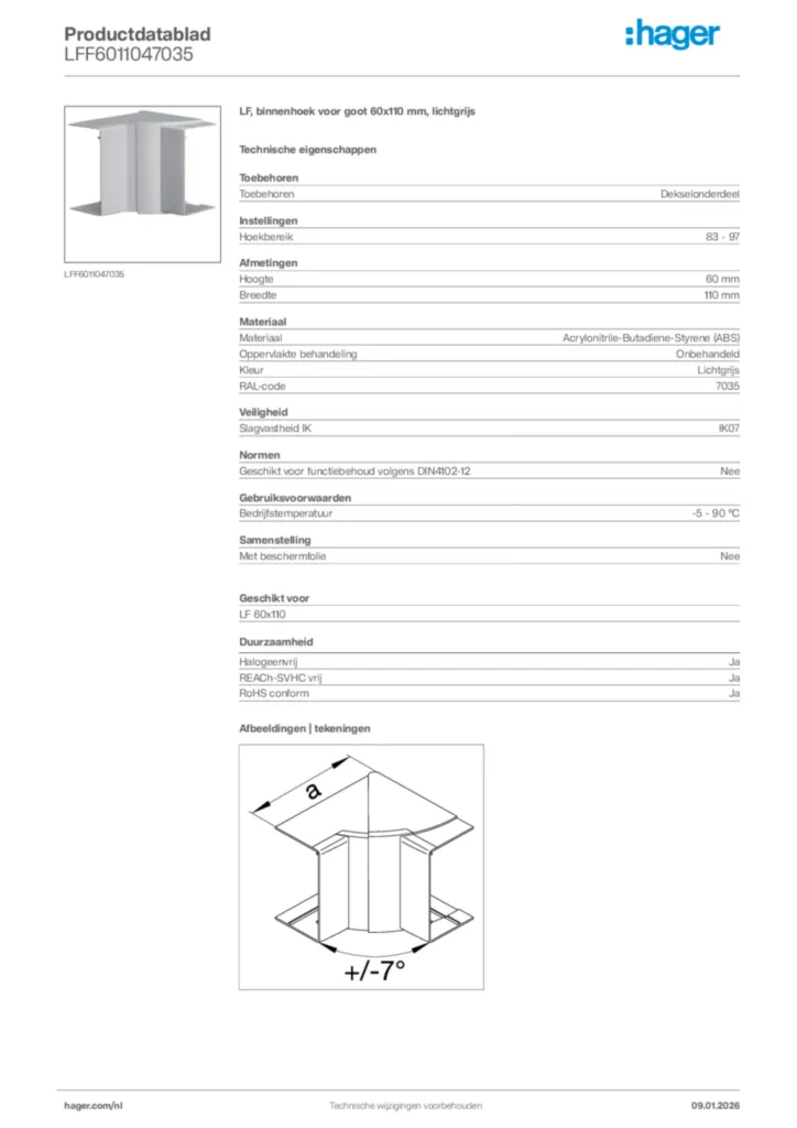 Afbeelding Hager Productdatablad LFF6011047035 | Hager Nederland