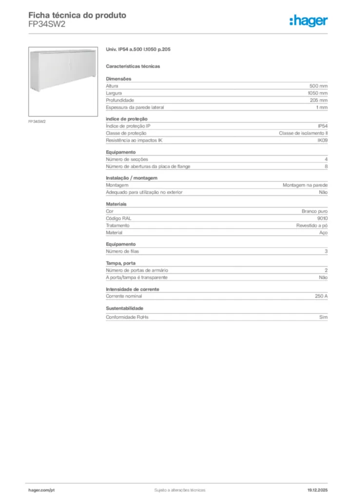 Imagem Hager Ficha técnica do produto FP34SW2 | Hager Portugal