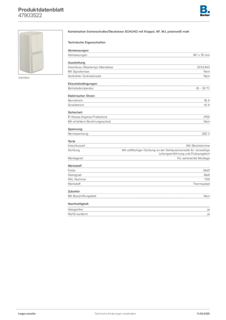 Bild Berker Produktdatenblatt 47903522 | Hager Deutschland