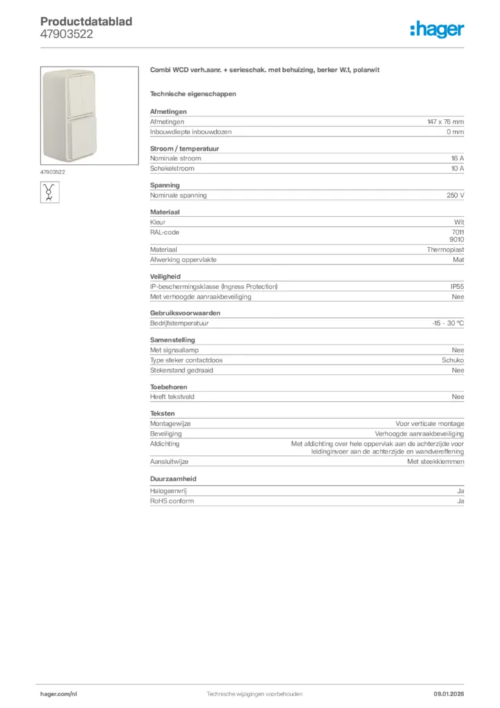 Afbeelding Hager Productdatablad 47903522 | Hager Nederland
