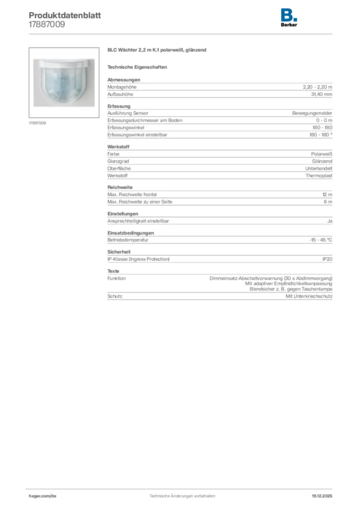 Bild Berker Produktdatenblatt 17887009 | Hager Deutschland
