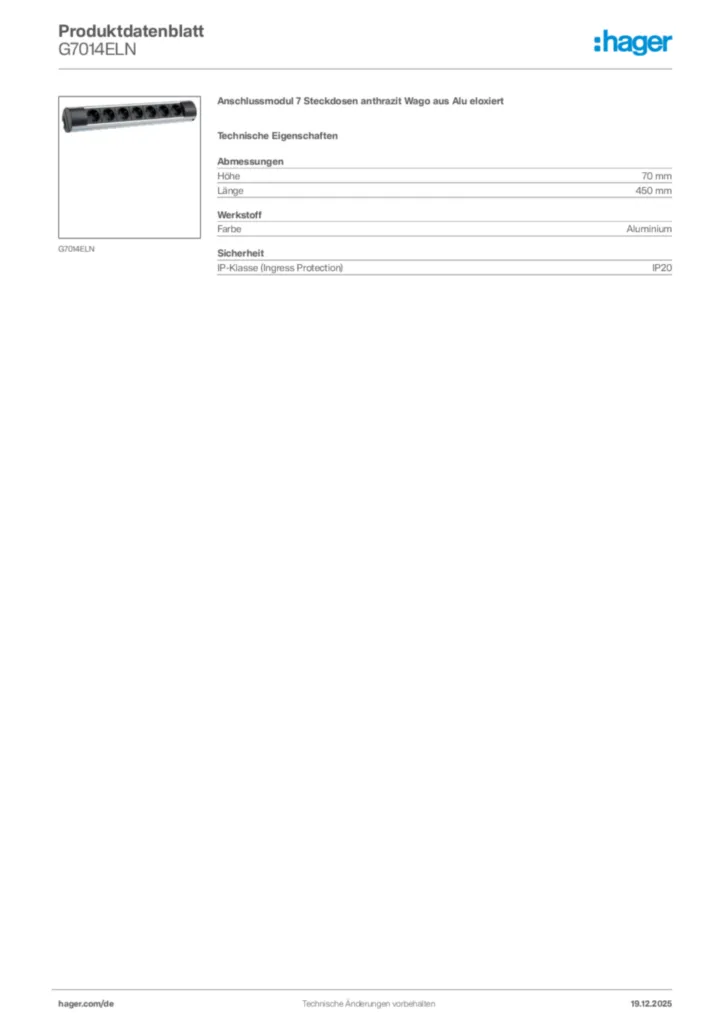 Bild Hager Produktdatenblatt G7014ELN | Hager Deutschland