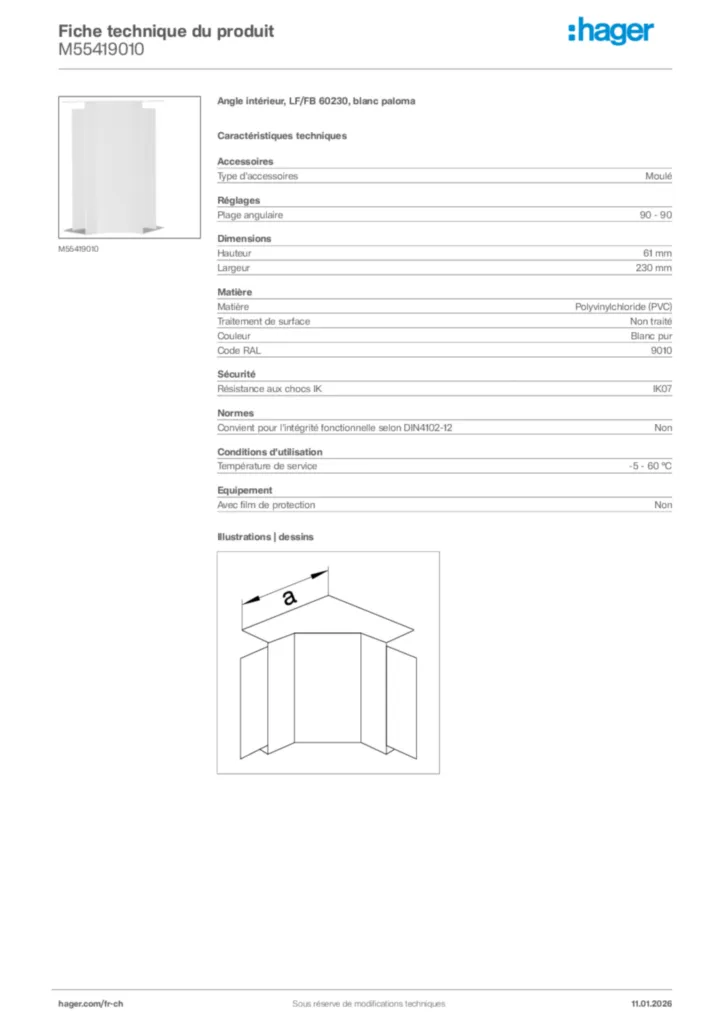 Image Hager Fiche technique du produit M55419010 | Hager Suisse