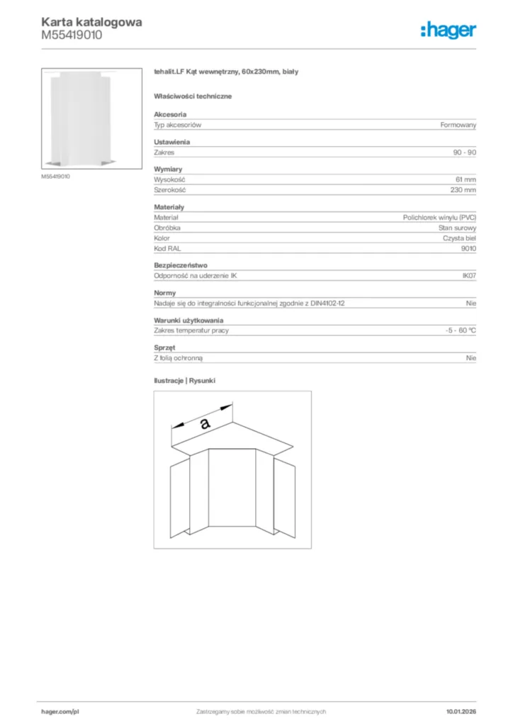 Zdjęcie Hager Karta katalogowa M55419010 | Hager Polska