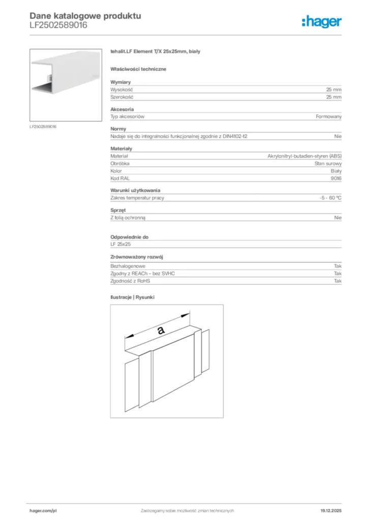 Zdjęcie Hager Karta katalogowa LF2502589016 | Hager Polska