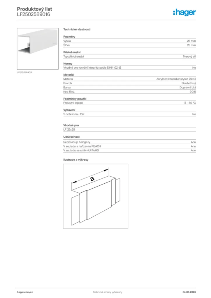 Obrázek Hager Product data sheet LF2502589016 | Hager