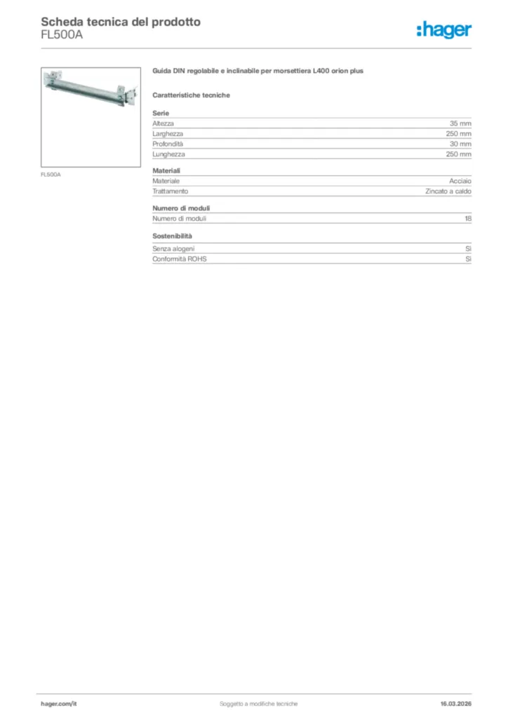 Immagine Hager Scheda tecnica del prodotto FL500A | Hager Italia
