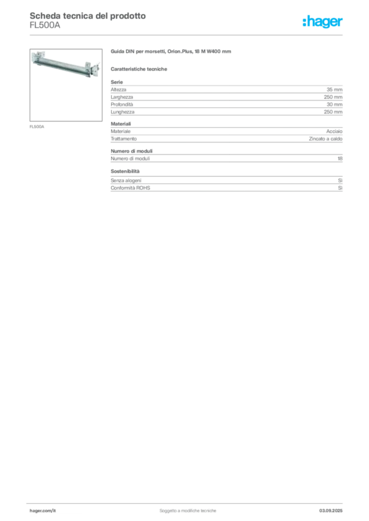 Immagine Hager Scheda tecnica del prodotto FL500A | Hager Italia