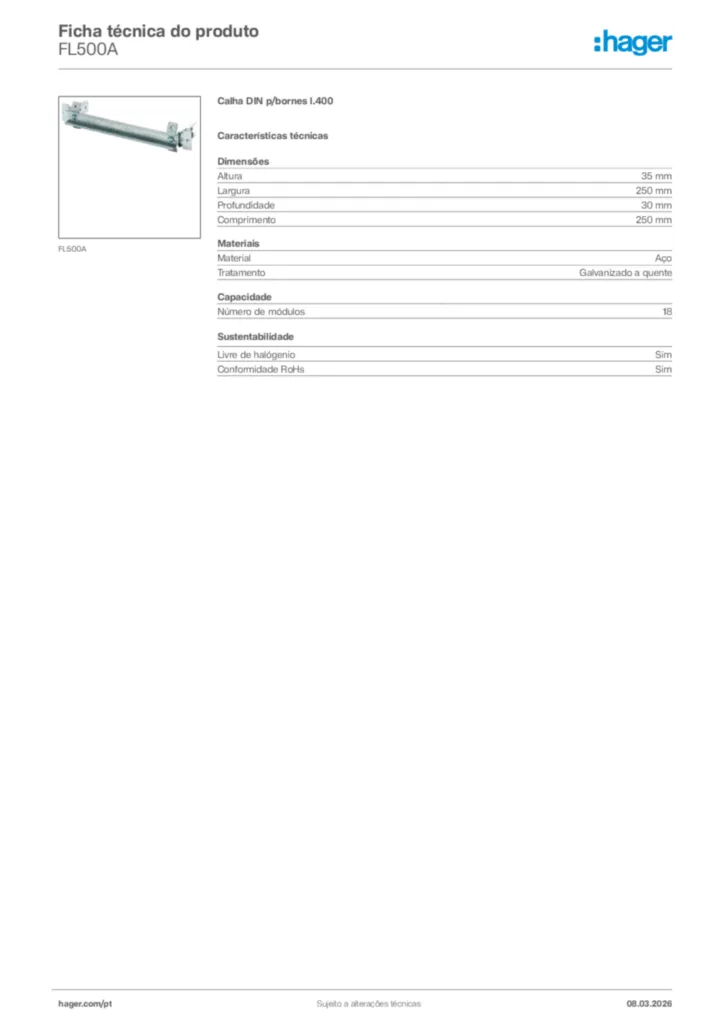Imagem Hager Ficha técnica do produto FL500A | Hager Portugal