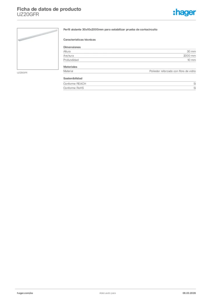 Imagen Hager Ficha de datos de producto UZ20GFR | Hager España