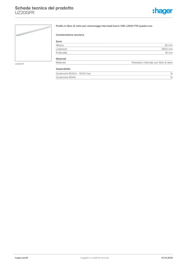 Immagine Hager Scheda tecnica del prodotto UZ20GFR | Hager Italia